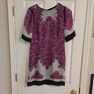 Milly Pink and Gray Printed Knee-legnth Dress with Black Trim